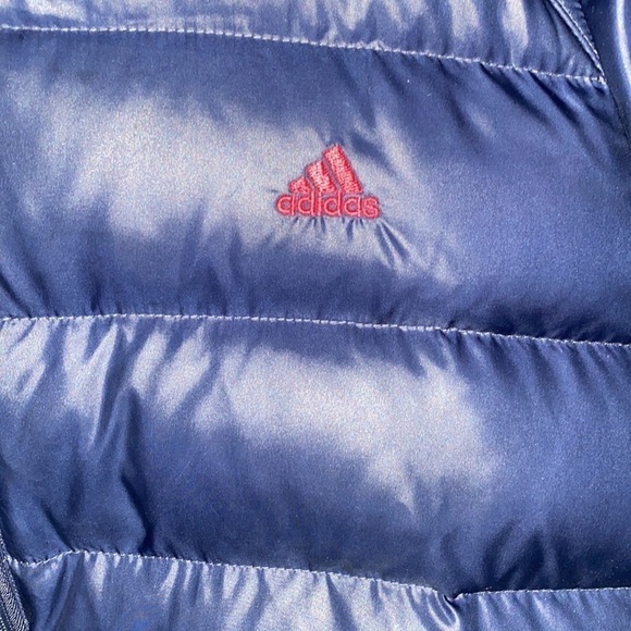 Adidas Down Puffer Jacket Hooded Navy Blue And Pink - Picture 6 of 8